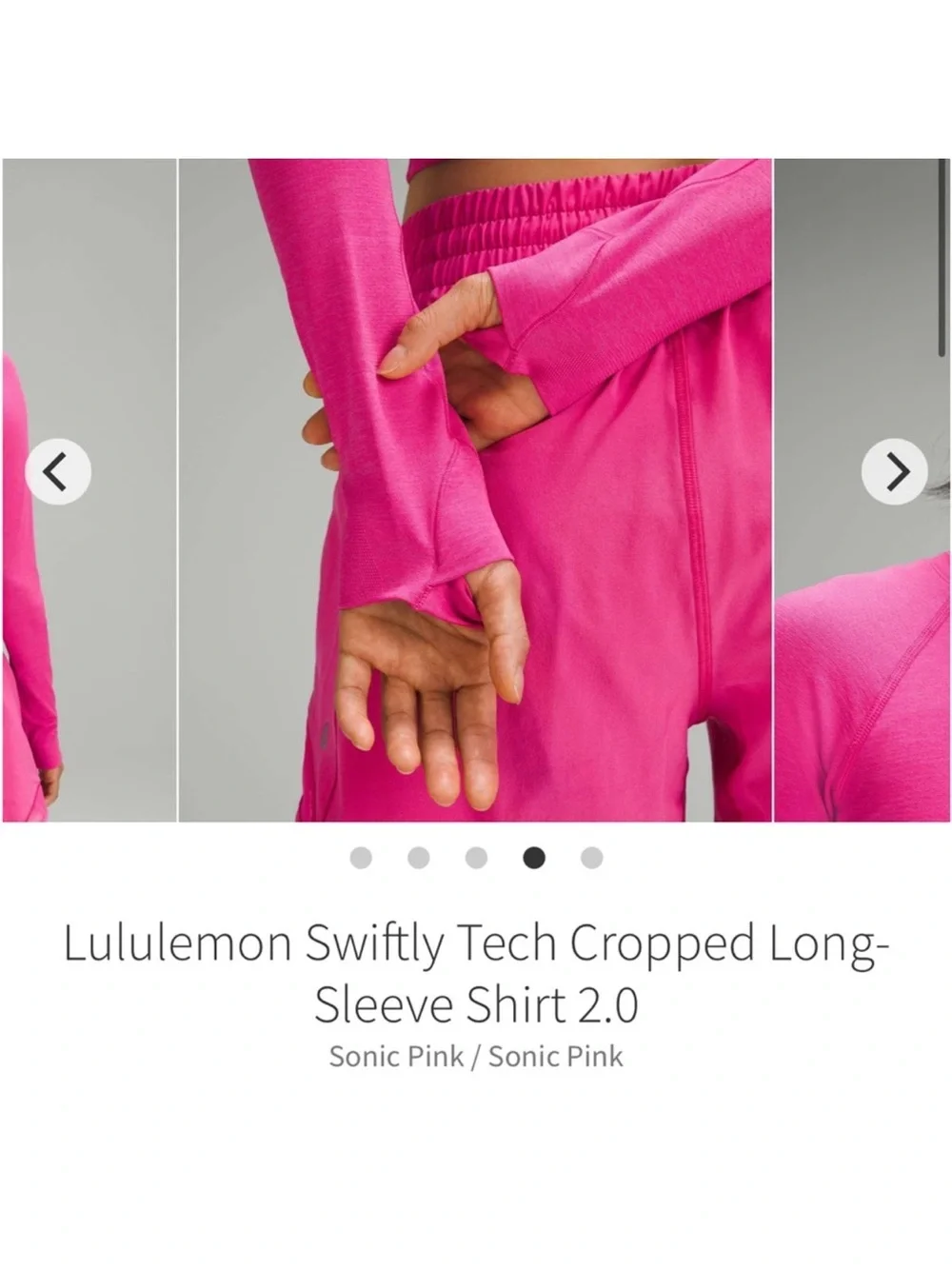 Lululemon Swiftly Tech cropped Long Sleeve Shirt 2.0 Sonic Pink Sz 6